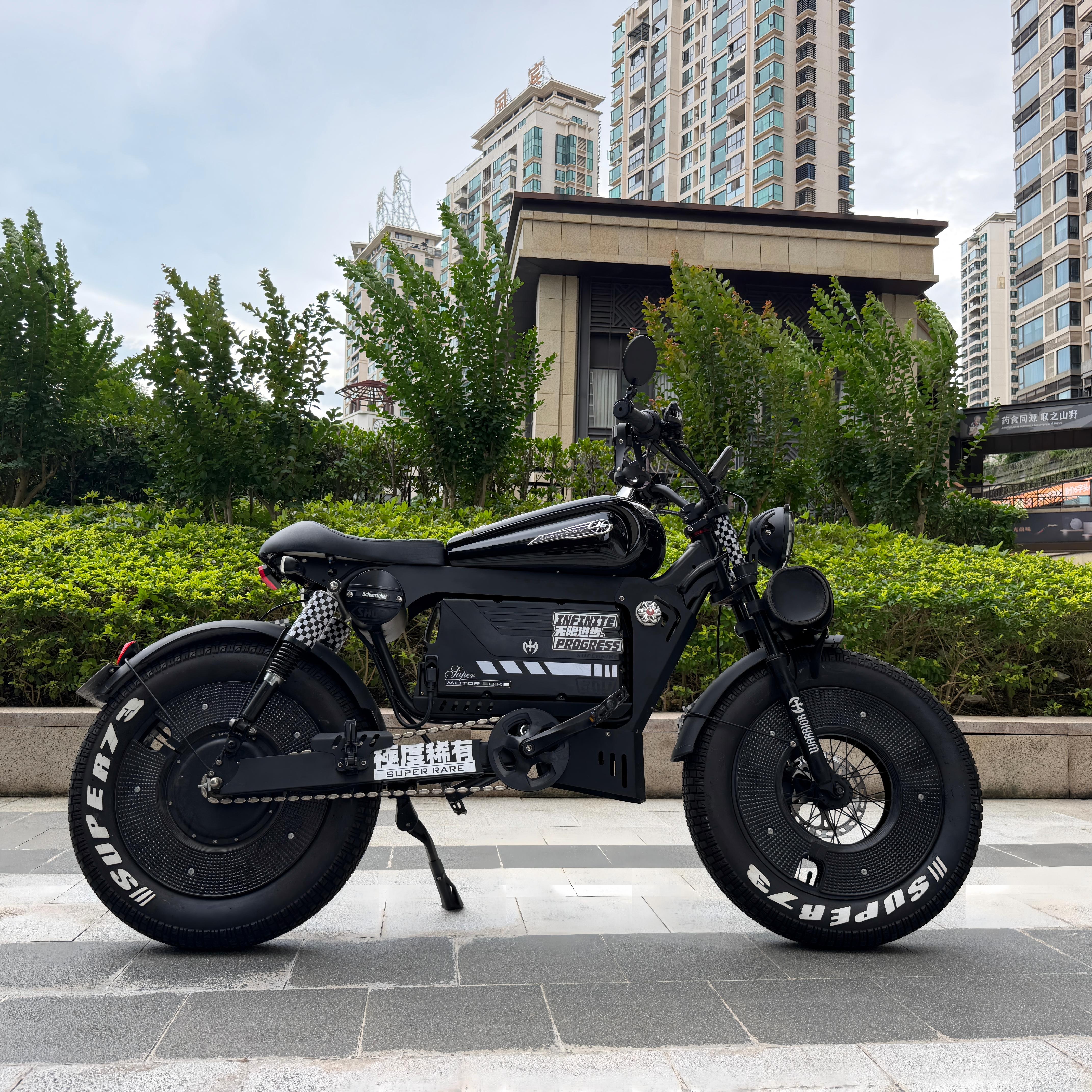 OWAY SK-1 Phantom Edition | 140KM Long Range High-Speed Retro Fat Tire Electric Bike with Removable Battery & Bluetooth Speaker