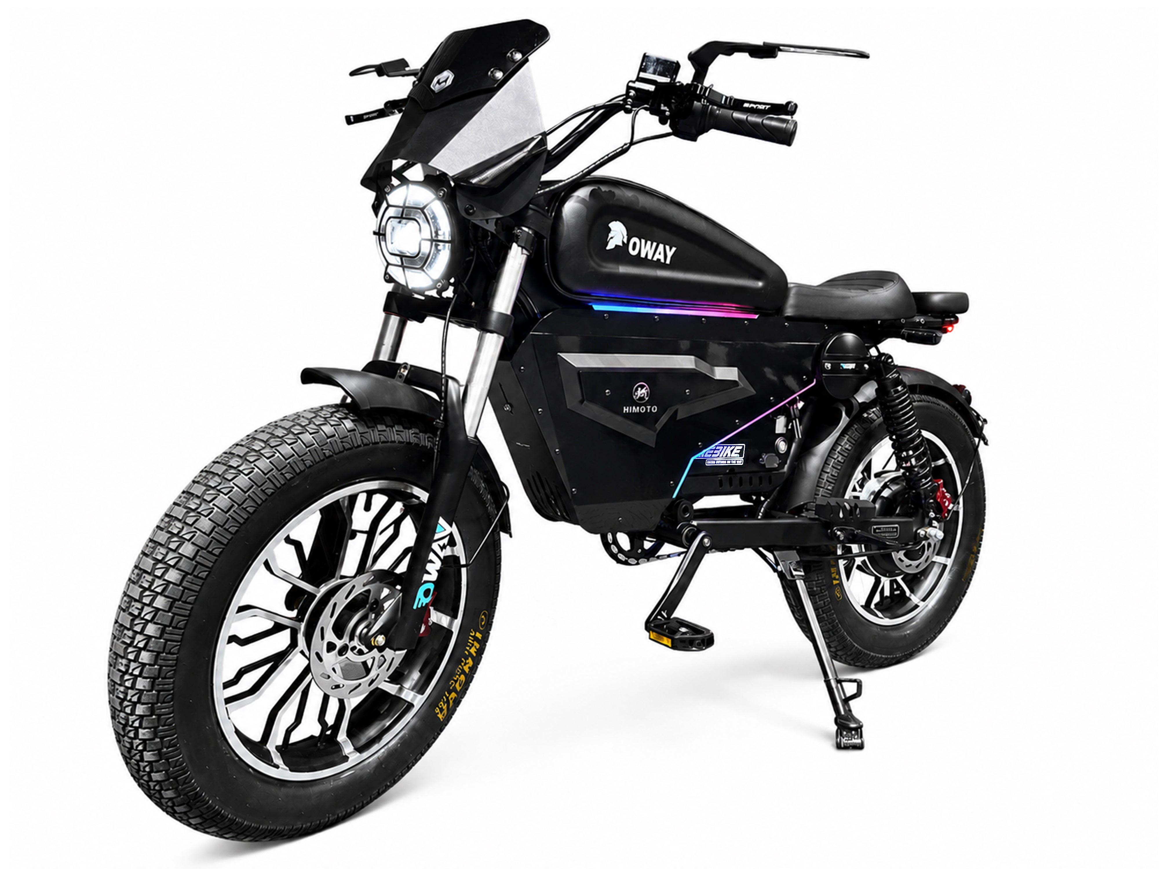 OWAY SK-1 Super Electric Bike 3000W Brushless Motor 60V 50Ah Full Suspension Ebike, 50MPH, 100-Mile Range, GPS, Adjustable RGB Battery Armor, New Windshield High-Strength Aluminum Alloy Wheels