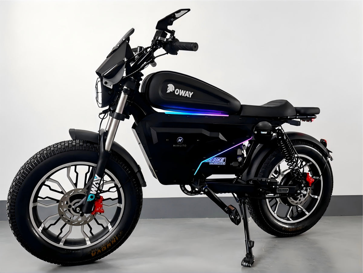 OWAY SK-1 Super Electric Bike 3000W Brushless Motor 60V 50Ah Full Suspension Ebike, 50MPH, 100-Mile Range, GPS, Adjustable RGB Battery Armor, New Windshield High-Strength Aluminum Alloy Wheels