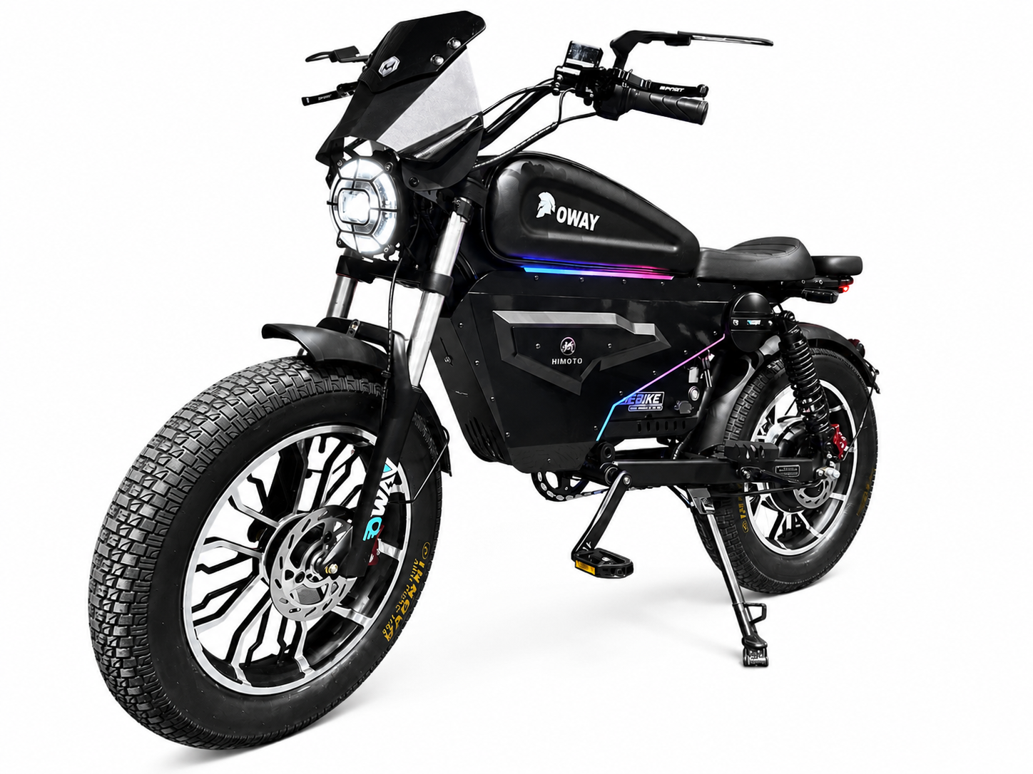 OWAY SK-1 Super Electric Bike 3000W Brushless Motor 60V 50Ah Full Suspension Ebike, 50MPH, 100-Mile Range, GPS, Adjustable RGB Battery Armor, New Windshield High-Strength Aluminum Alloy Wheels