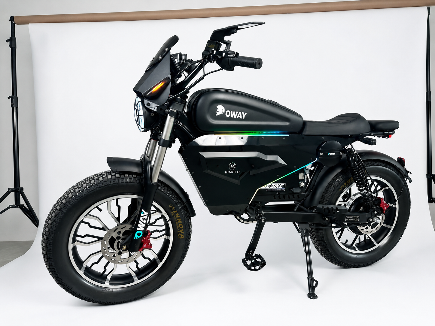 OWAY SK-1 Super Electric Bike 3000W Brushless Motor 60V 50Ah Full Suspension Ebike, 50MPH, 100-Mile Range, GPS, Adjustable RGB Battery Armor, New Windshield High-Strength Aluminum Alloy Wheels