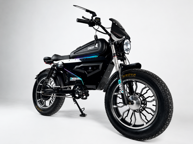 OWAY SK-1 Super Electric Bike 3000W Brushless Motor 60V 50Ah Full Suspension Ebike, 50MPH, 100-Mile Range, GPS, Adjustable RGB Battery Armor, New Windshield High-Strength Aluminum Alloy Wheels