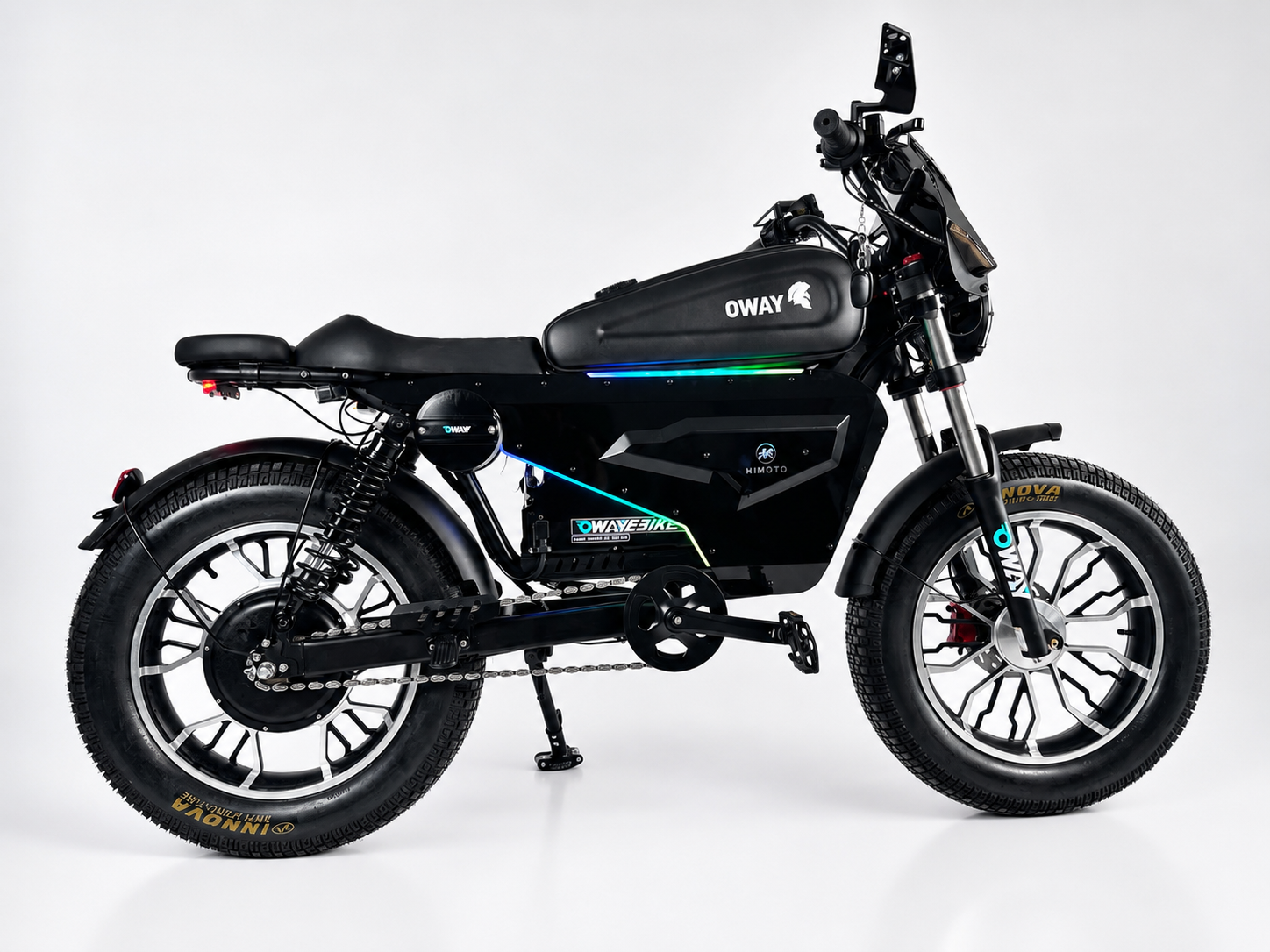 OWAY SK-1 Super Electric Bike 3000W Brushless Motor 60V 50Ah Full Suspension Ebike, 50MPH, 100-Mile Range, GPS, Adjustable RGB Battery Armor, New Windshield High-Strength Aluminum Alloy Wheels