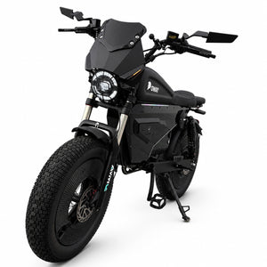 OWAY SK-1 Electric Bike 3000W Brushless Motor 60V 50Ah Full Suspension Ebike, 50MPH, 100-Mile Range, GPS, Adjustable RGB Battery Armor, New Windshield