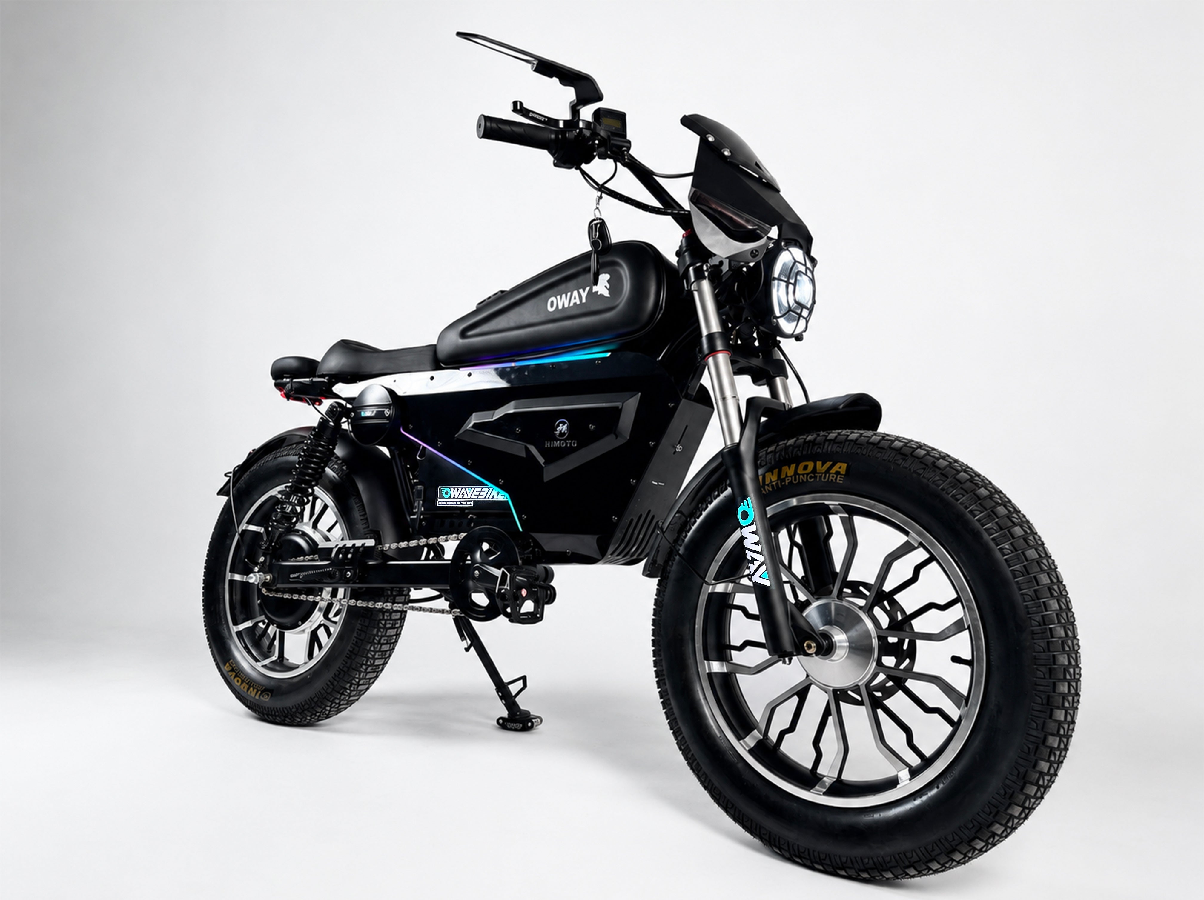 OWAY SK-1 Super Electric Bike 3000W Brushless Motor 60V 50Ah Full Suspension Ebike, 50MPH, 100-Mile Range, GPS, Adjustable RGB Battery Armor, New Windshield High-Strength Aluminum Alloy Wheels