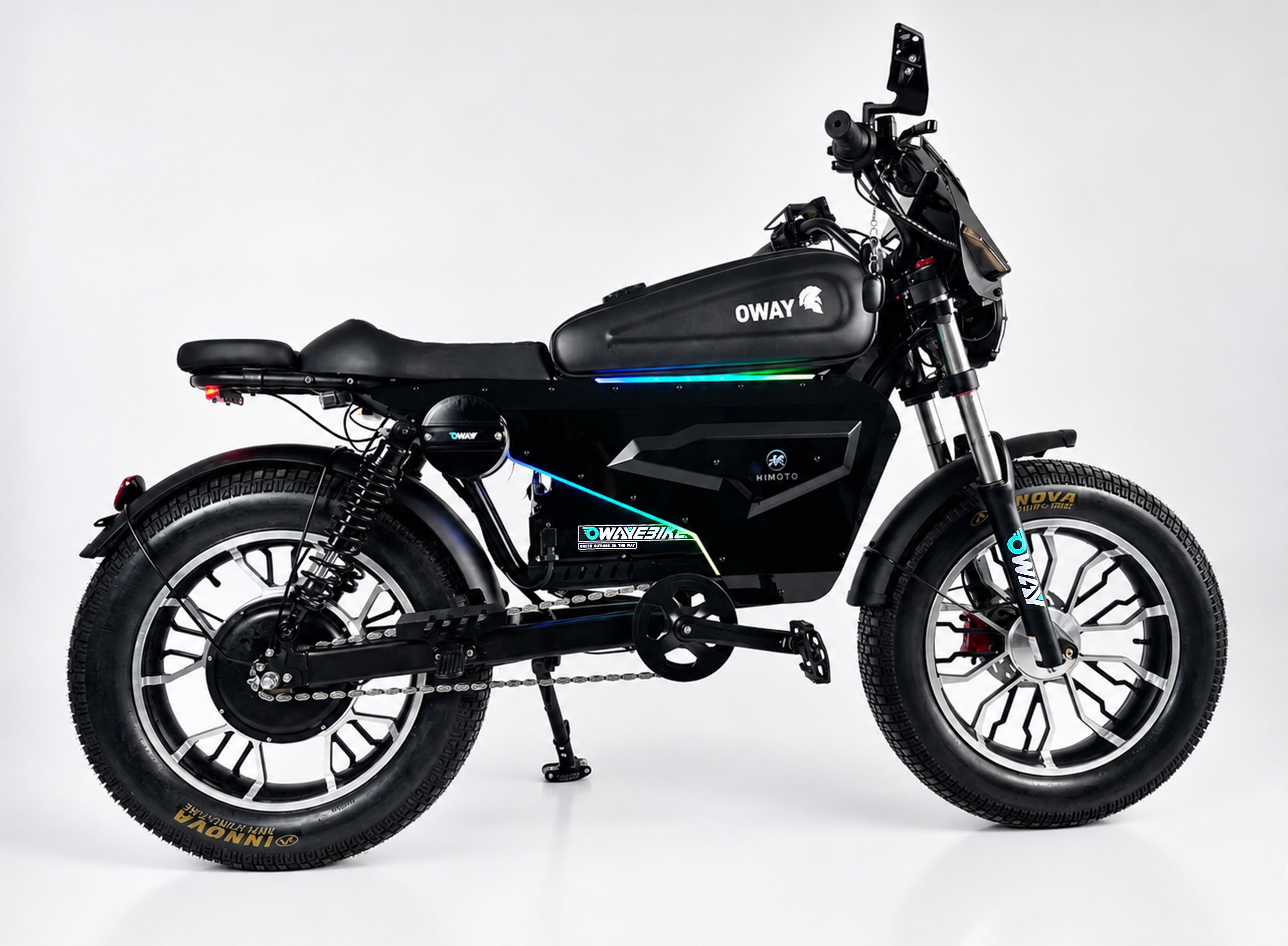 OWAY SK-1 Super Electric Bike 3000W Brushless Motor 60V 50Ah Full Suspension Ebike, 50MPH, 100-Mile Range, GPS, Adjustable RGB Battery Armor, New Windshield High-Strength Aluminum Alloy Wheels