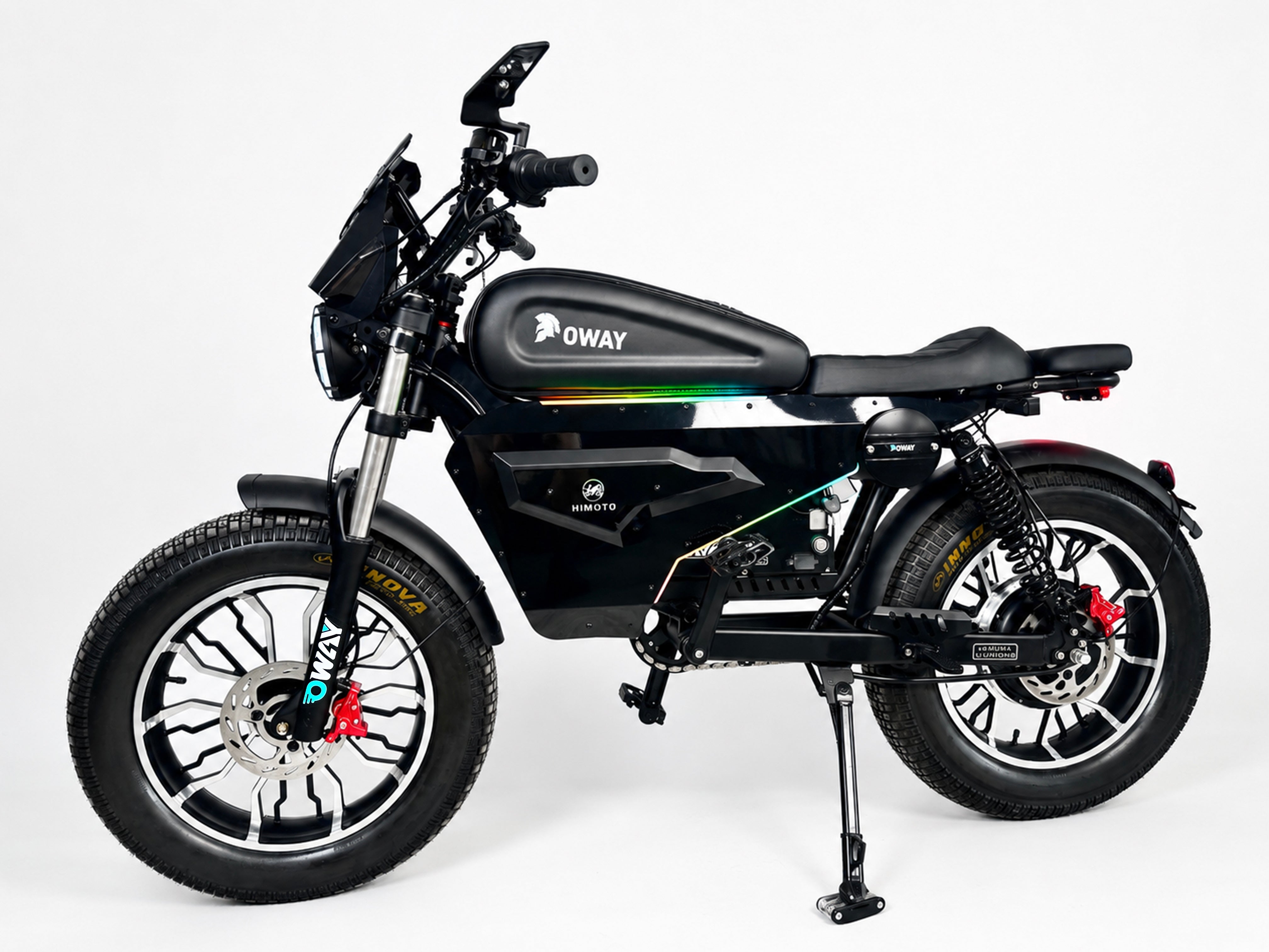 OWAY SK-1 Super Electric Bike 3000W Brushless Motor 60V 50Ah Full Suspension Ebike, 50MPH, 100-Mile Range, GPS, Adjustable RGB Battery Armor, New Windshield High-Strength Aluminum Alloy Wheels